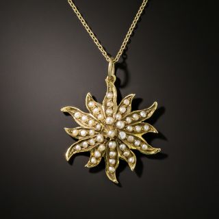 Victorian Sunburst Seed Pearl Pendant - 3