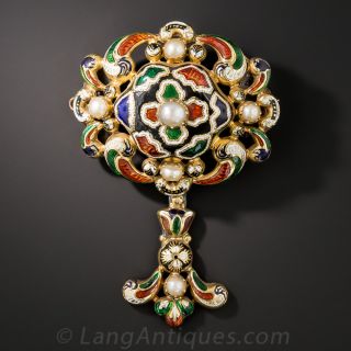Victorian Swiss Enamel and Pearl Pin - 2