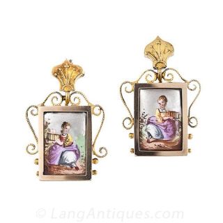 Victorian Swiss Enamel Drop Earrings
