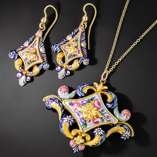 Victorian Swiss Enamel Earring and Pendant/Brooch Set - 2