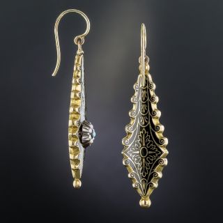 Victorian Swiss Enamel, Seed Pearl and Turquoise Earrings