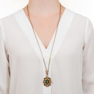 Victorian Swiss Enamel, Turquoise and Pearl Necklace