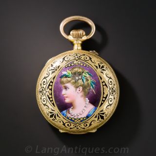 Victorian Swiss Enameled Portrait Pendant Watch - 1
