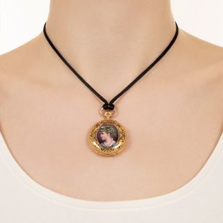 Victorian Swiss Enameled Portrait Pendant Watch