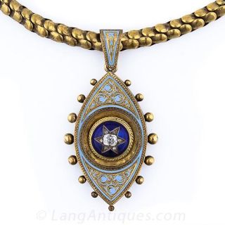 Victorian Taille d’Epargne Drop Pendant on a Georgian Snake Chain - 2