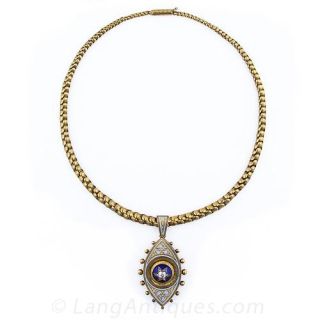 Victorian Taille d’Epargne Drop Pendant on a Georgian Snake Chain