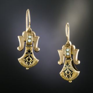 Victorian Taille D'Eparne and Seed Pearl Earrings  - 2