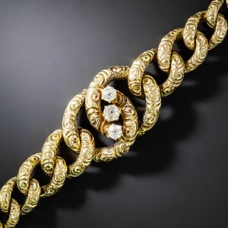 Victorian Textured Curb Link Bracelet with Diamonds - 2