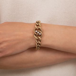 Victorian Textured Curb Link Bracelet with Diamonds