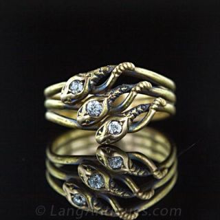 Victorian Three Headed Snake Ring Main View
