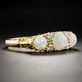 Victorian Three stone Opal and Diamond Ring