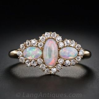 Victorian Three-Stone Opal and Diamond Ring