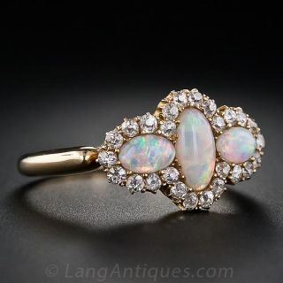 Victorian Three-Stone Opal and Diamond Ring