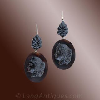 Victorian Tortoise Shell Cameo Earrings