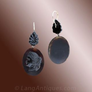Victorian Tortoise Shell Cameo Earrings