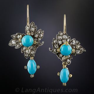 Victorian Turquoise and Diamond Earrings - 1