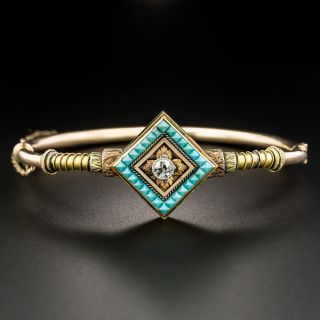 Victorian Turquoise and Diamond Geometric Bangle - 2
