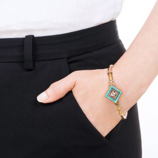 Victorian Turquoise and Diamond Geometric Bangle