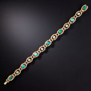 Victorian Turquoise and Diamond Link Bracelet - 1