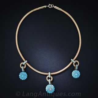 Victorian Turquoise and Diamond Necklace with Lockets