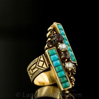Victorian Turquoise and Garnet Dinner Ring