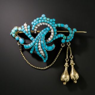Victorian Turquoise and Pearl Brooch  - 2