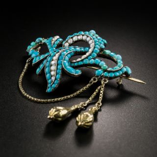 Victorian Turquoise and Pearl Brooch 