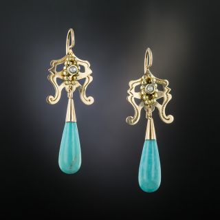 Victorian Turquoise and Pearl Drop Earrings - 2