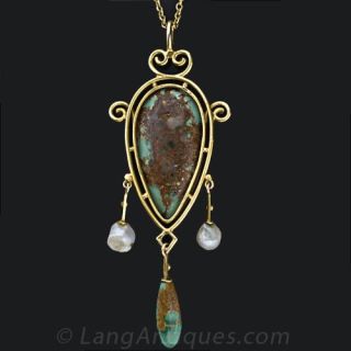 Victorian Turquoise and Pearl Drop