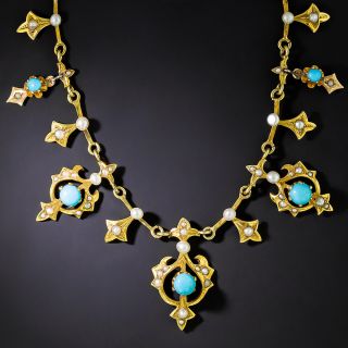 Victorian Turquoise and Pearl Necklace - 2