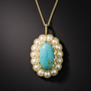 Victorian Turquoise and Pearl Pendant - 2