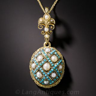 Victorian Turquoise and Pearl Pendant