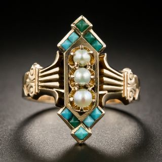 Victorian Turquoise and Pearl Ring - 2