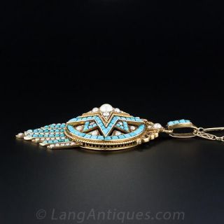 Victorian Turquoise and Pearl Tassel Pendent