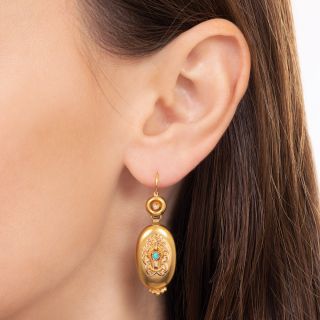Victorian Turquoise and Seed Pearl Dangle Earrings, Austro-Hungarian