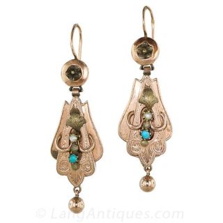 Victorian Turquoise and Seed Pearl Earrings 