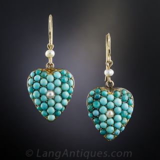 Victorian Turquoise and Seed Pearl Earrings