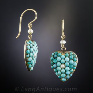 Victorian Turquoise and Seed Pearl Earrings