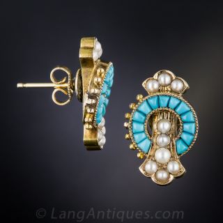 Victorian Turquoise and Seed Pearl Earrings