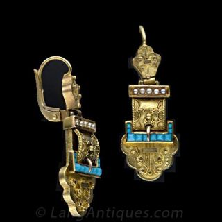 Victorian Turquoise and Seed Pearl Earrings