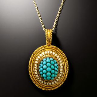Victorian Turquoise and White Enamel Locket - 2