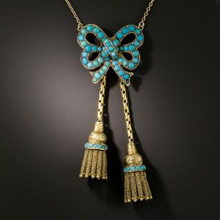 Victorian Turquoise Bow Tassel Necklace - 2