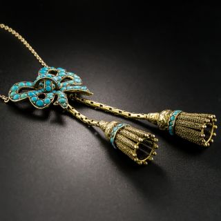 Victorian Turquoise Bow Tassel Necklace