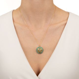 Victorian Turquoise, Diamond, and Enamel Pendant