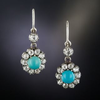 Victorian Turquoise Diamond Drop Earrings - 2