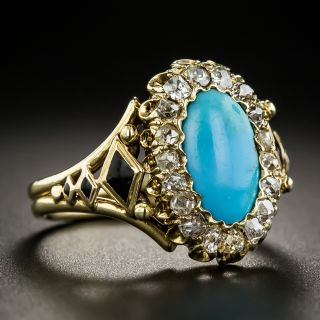 Victorian Turquoise Diamond Ring With Black Enamel 