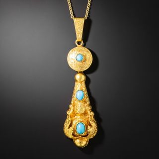 Victorian Turquoise Embossed Pendant - 2