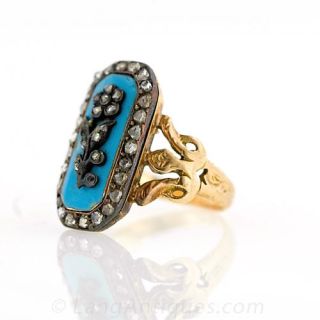 Victorian Turquoise Enamel and Diamond Ring