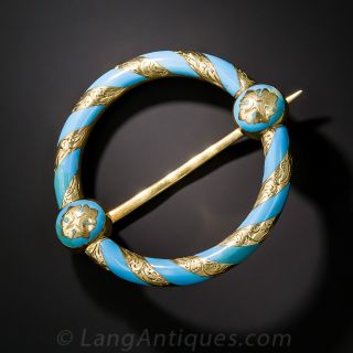 Victorian Turquoise Enamel Circle Brooch