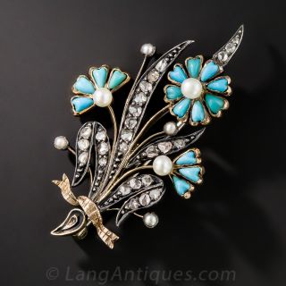 Victorian Turquoise Flower Brooch
